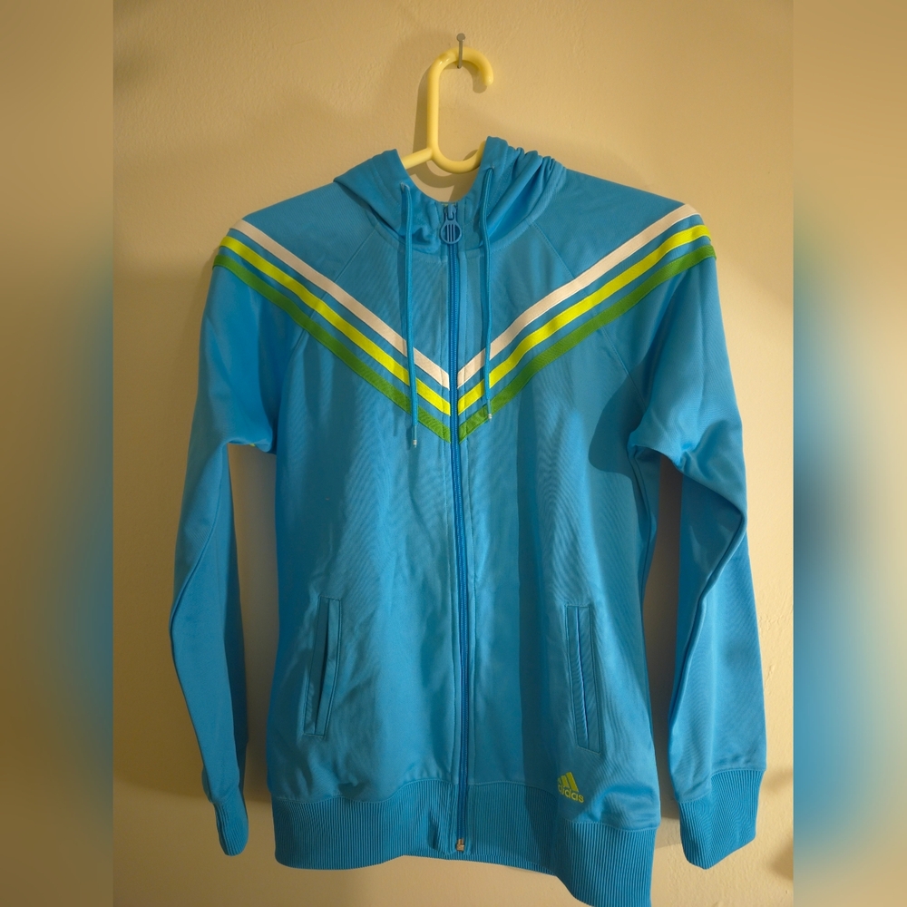 Adidas Hoodie Jacket Youth Girls Size Small, Fleece Full Zip w Logo